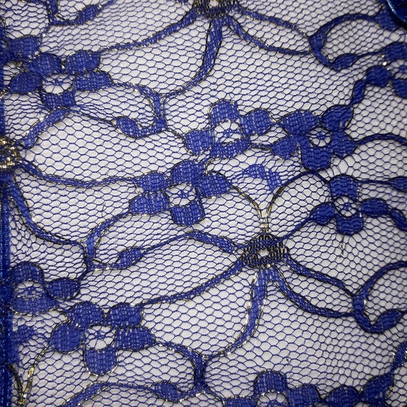 Blue & Gold Lace Sheer Mesh Halter Babydoll Set - Picture 2 of 5